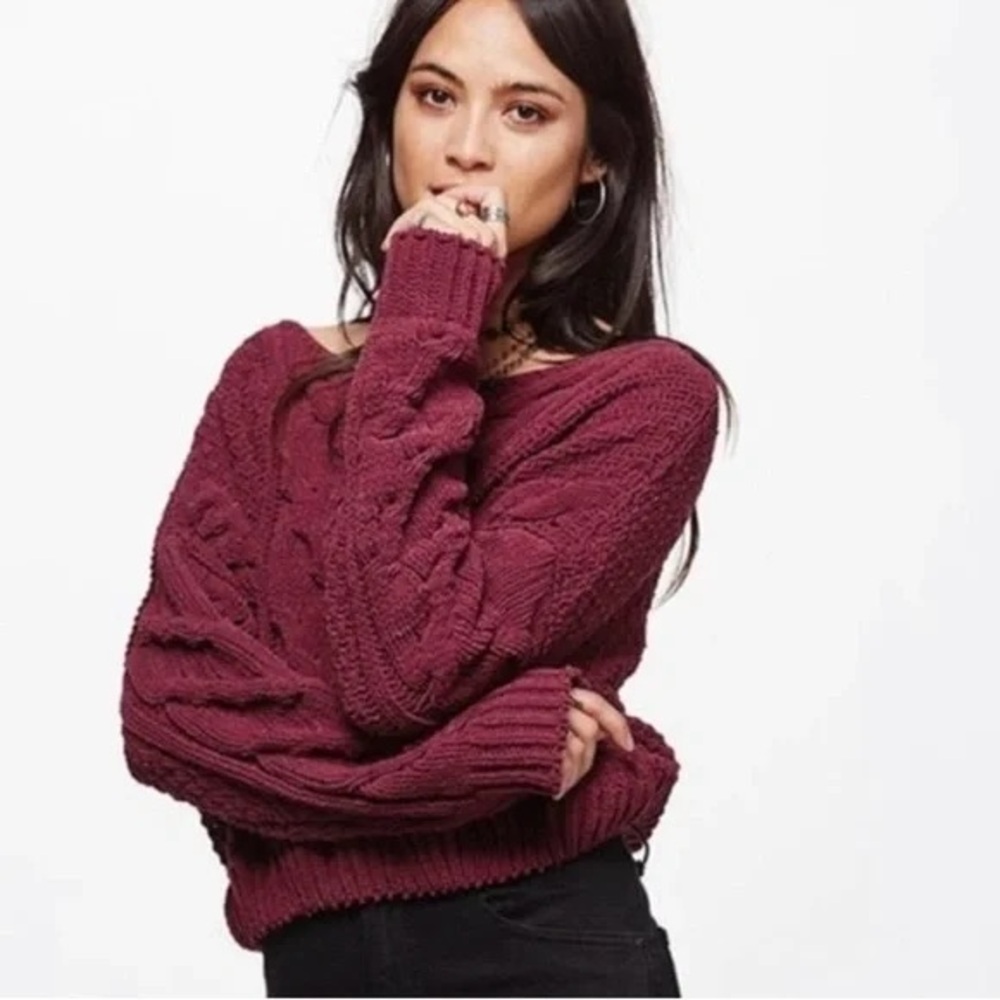 FREE PEOPLE Maroon Chenille Sweater